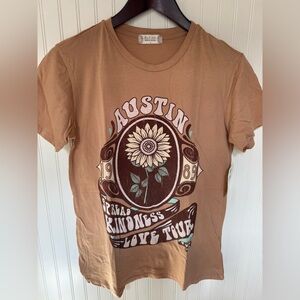 Altar’d State Austin Sunflower Spread Kindness Love Tour Brown Tee Shirt